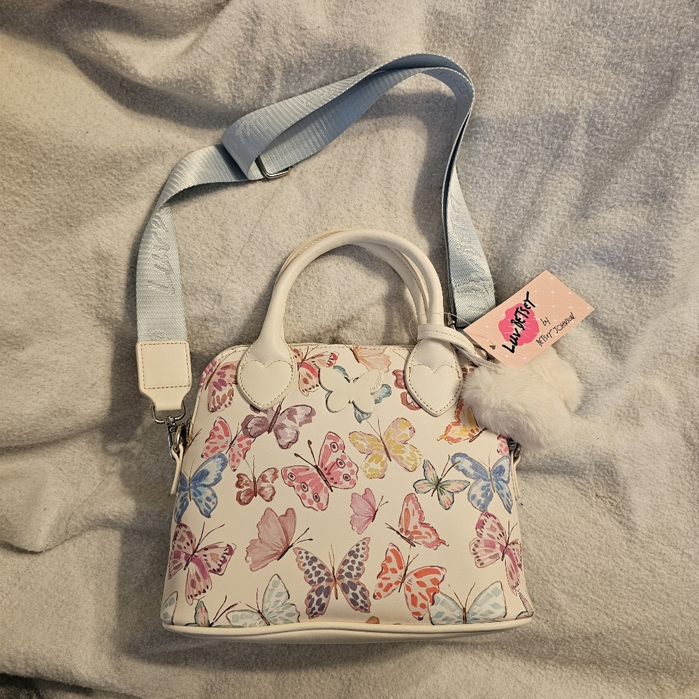 Betsey Johnson Rainbow Butterfly Dome Bag With Removable Guitar Strap